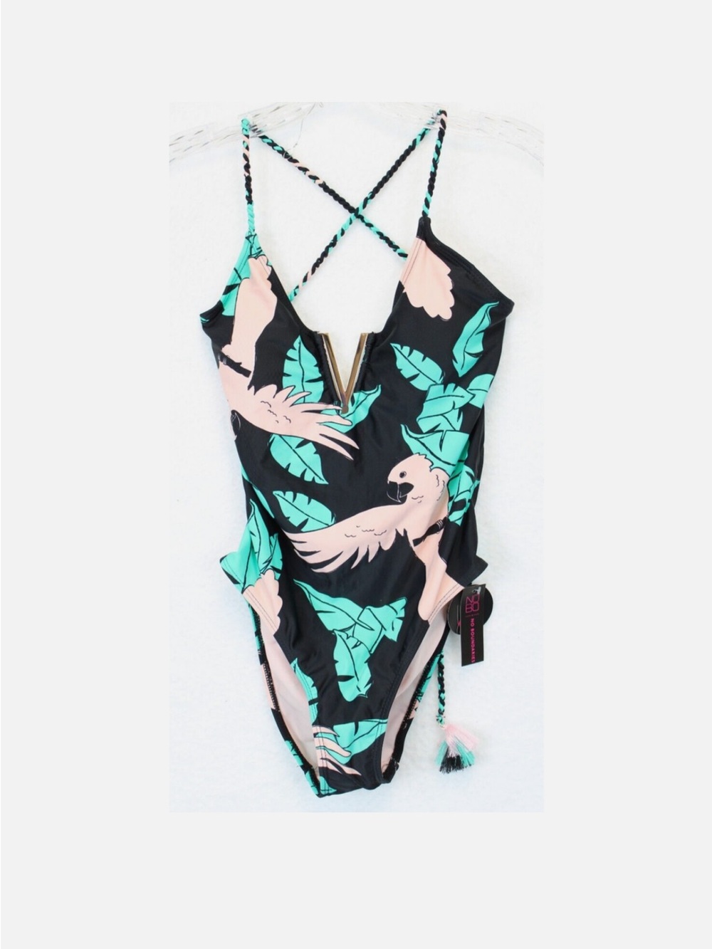 No Boundaries Green & Black Tropical One-Piece Swimsuit - Picture 3 of 4